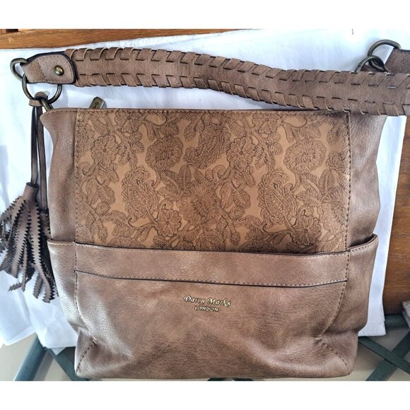 Darcy Marks London Tooled Floral Light Brown Large Leather Handbag Tote Bag - Picture 4 of 15